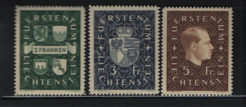 LIECHTENSTEIN 157-159 (3) Set, Hinged, 1939 Prince Franz Joseph II