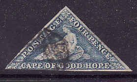 Cape of Good Hope-Sc#13-used 4p dark blue-Hope Seated-1863-4-small thin ne     
