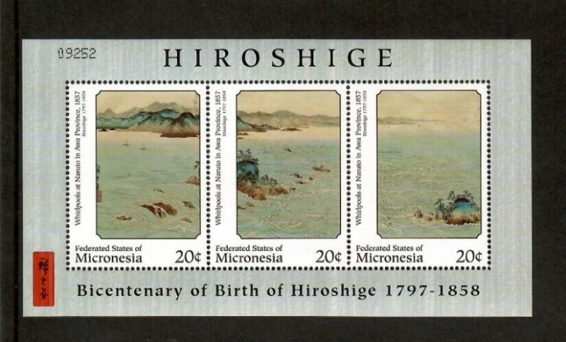 Micronesia 1997 - Hiroshige Art - Sheet of 3 Stamps - Scott #262 - MNH