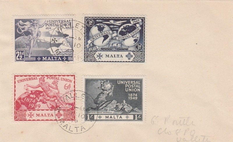 Malta 1949 First Day Cover Universal Postal Union UPU Valletta Postmark 