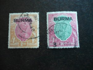 Stamps - Burma - Scott# 14, 16 - Used Part Set of 2 Stamps