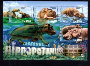 SIERRA LEONE #3668 2016 HIPPOPOTAMUS MINT VF NH O.G M/S4