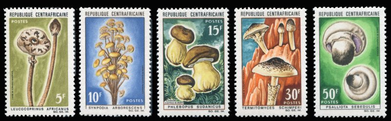 Central African Republic #81-85 Cat$150.50, 1967 Mushrooms, set of five, hinged