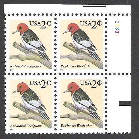 US Plate Block, #3032, Woodpecker, MNH