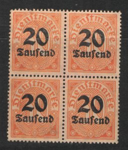 Germany - Inflation Era 1923 Sc# O30 MNG G/VG - block of 4 MNG