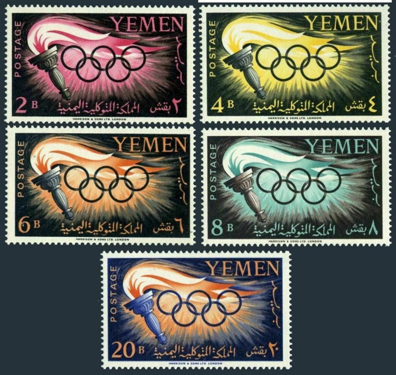 Yemen 98-102,MNH.Michel 200-204. Olympics Rome-1960. Torch and Rings.