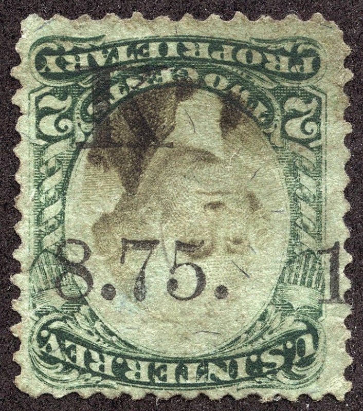 rs0066 U.S. Revenue Scott RB2b, 2-cent Proprietary rare F.W. Kinsman printed cxl