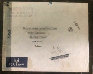 1945 Bahrain Censored Airmail cover to New York USA Via Lagos Nigeria