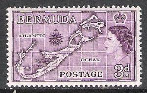 Bermuda #148 QE II & Map MNH