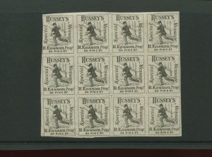 87L63 Var Husseys Post New York Imperf Mint Block of 12 Stamps w/PF Cert (CV 158