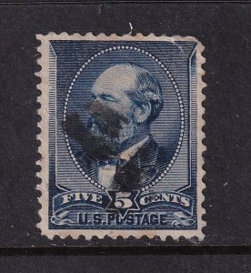 1888 James A. Garfield Sc 216 used 5c indigo CV $20 fault (K19