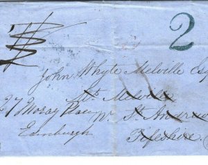 DOMINICA BWI Transatlantic Cover 1857 BLUE Handstruck Scots *2* St.Andrews ZA239