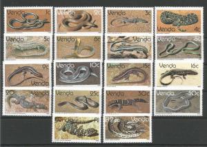 VENDA, 1986, MNH Set of 19, Reptiles Scott 128-148