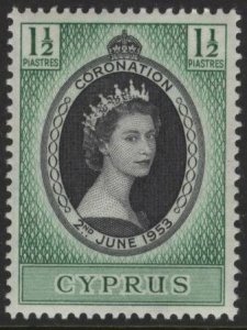 Cyprus 167 (mvlh) 1½p Coronation issue, QEII, brt grn & black (1953)