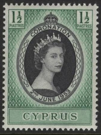 Cyprus 167 (mvlh) 1½p Coronation issue, QEII, brt grn & black (1953)
