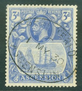 SG 14 Ascension 1924-33. 3d blue. Very fine used CAT £18 