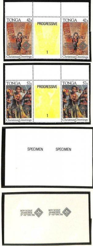 TONGA SCOTT #641-42 (VAR) PROGRESSIVE SPECIMEN STAMPS BOY SCOUTS MNH VF 1986