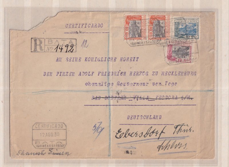 SPAIN - COLONIES 1930 Torn registered cover from Guinea to - 37375