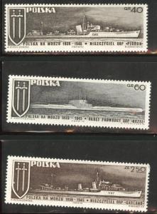 Poland Scott 1760-1762 MNH** 1970 WW2 Polish Naval Ship set