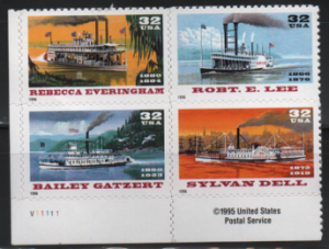 US #3091-92, 3094-95 MNH Plate Block.   Steamboats. Riverboats