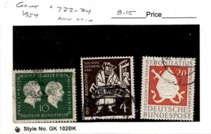 Germany, Postage Stamp, #722-724 Used, 1954 Ehrlich, Behring (AN)