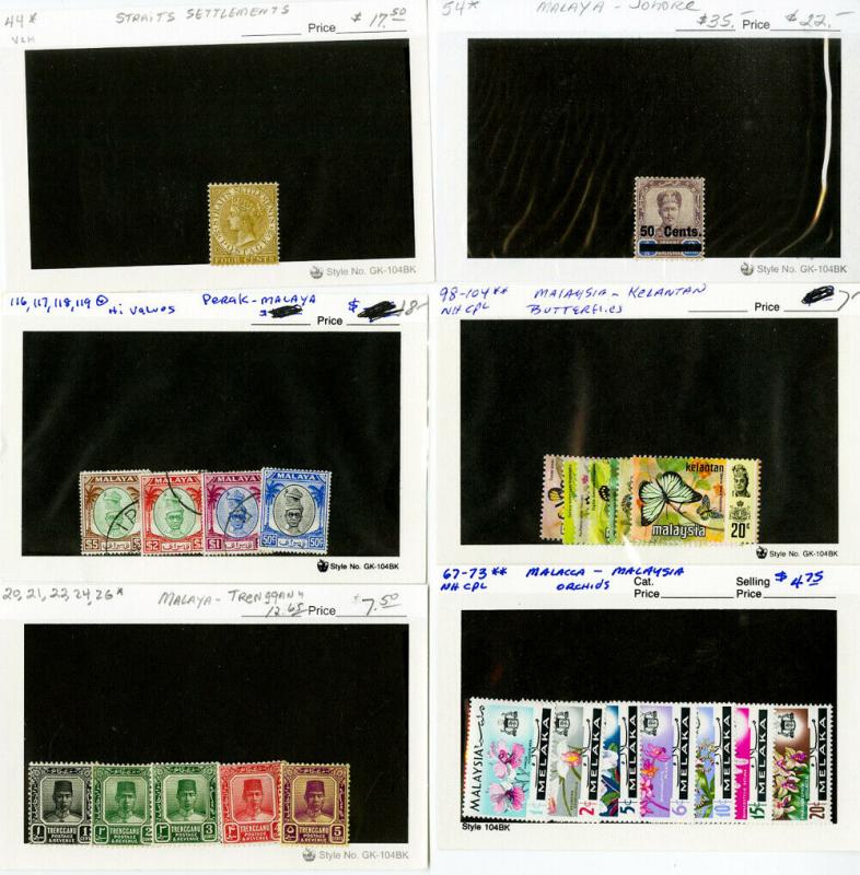 Malaysia & States Stamp Selection mostly mint on Retail Cards 