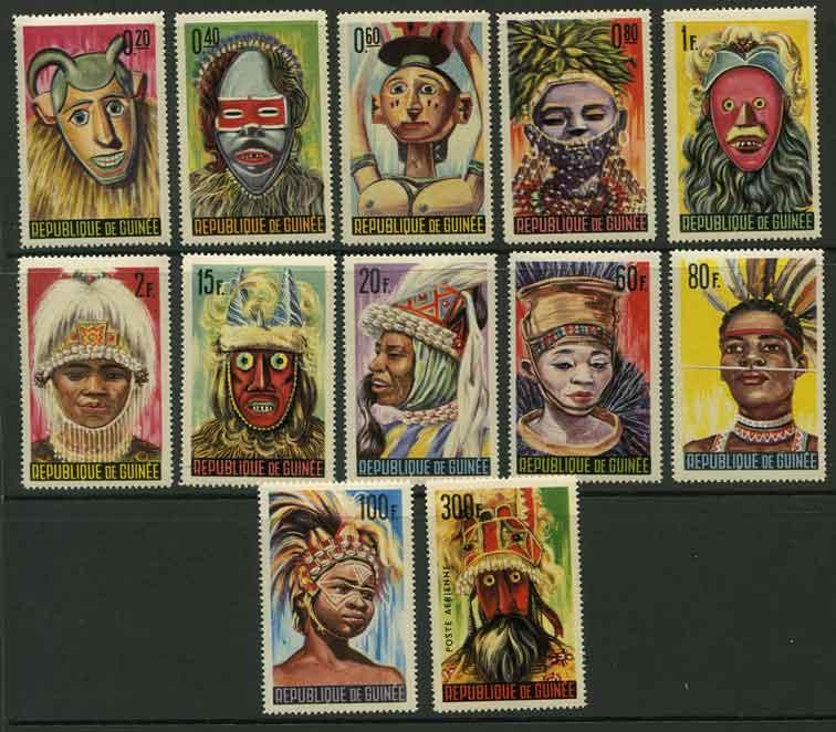 Guinea MNH 361-71, C68 Niamou Tribal Masks SCV 13.05