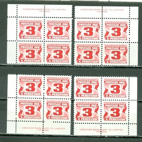 CANADA 1973 DUES #J30 ...PLATE CORNERS SET MNH...$8.00