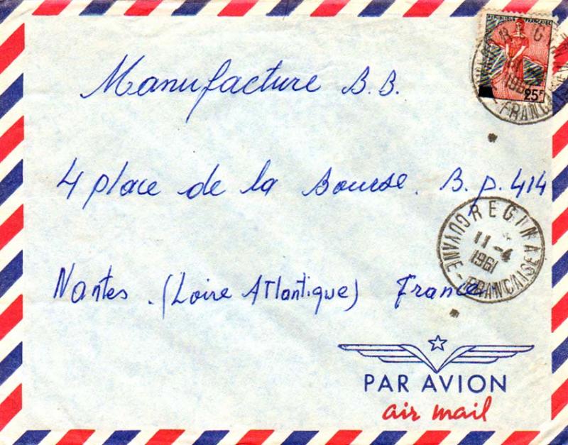 French Guiana France 25F Marianne and Ship of State 1961 Regina, Guyane-Franc...