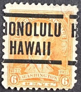 US #711 Used 6c Washington w/Honolulu Hawaii Precancel 1932 [B4.6.1]