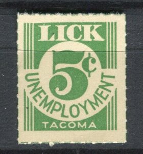 USA; 1930s-40s early Illustrated Local Special Advert Stamp,Tacoma Unemployment