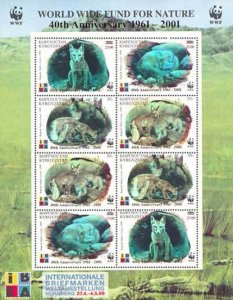 Kyrgyzstan 2001 WWF 40 ann Karsak fox overprinted holographic sheetlet MNH