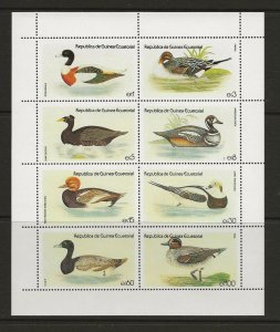 thematic stamps. Equatorial Guinea Water Birds sheet of 8 Mint never hinged