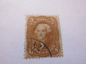 US Stamps Scott #67, 5¢ buff, used 1861,Face free Cancel,APS Certif. SCV $750.00