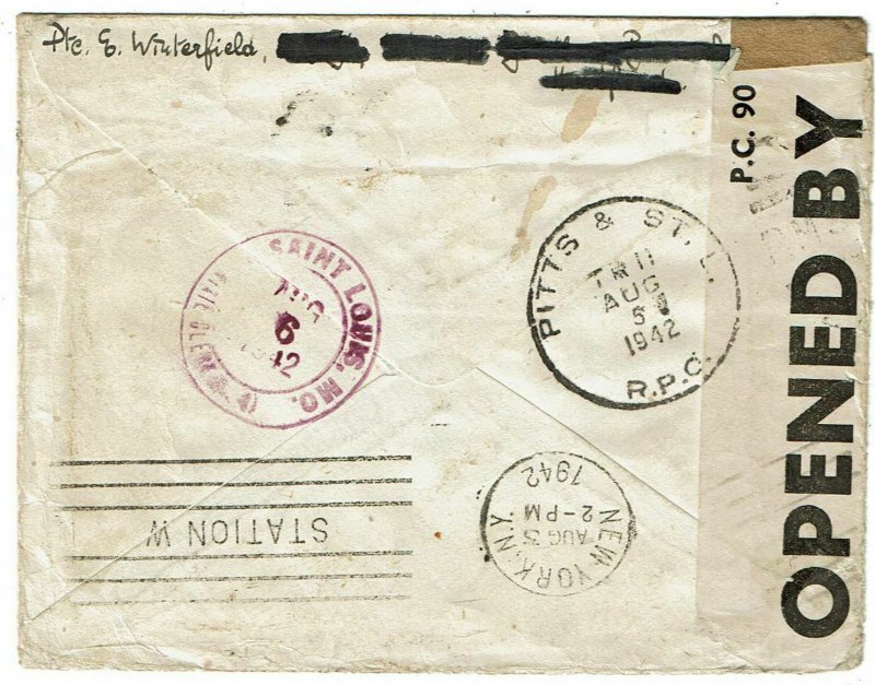 Great Britain 1942 cover to the U.S., censored, hotel forwarding label