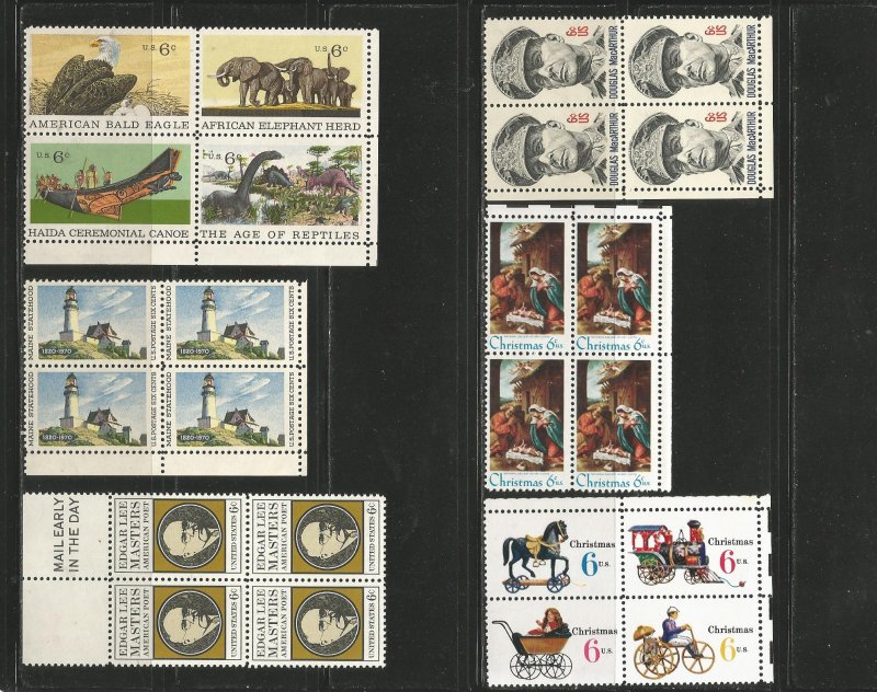 USA Stamps #1390a,1391,1405,1414,1418b,1443 Blocks of 4