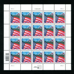 3448 Flag Over Farm Sheet  20 First Class Stamps 34¢ MNH 2000