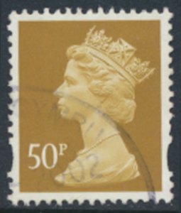 GB  Machin 50p SG Y1726  2 bands  Used SC# MH233  see scans & details