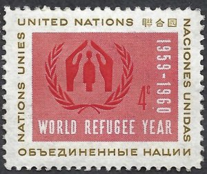United Nations #75-76 4¢ & 8¢ World Refugee Year (1959). Light hinge and MNH.