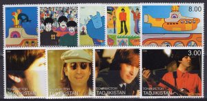 Tadjikistan 2000 THE BEATLES YELLOW SUBMARINE Set (9) Perforated MNH