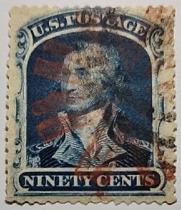 Scott Stamp# 39 - USED 1860 90¢ Washington Blue. Superb Centering.  SCV $10,000