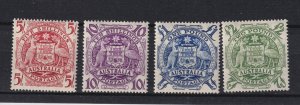 AUSTRALIA  #218-221 MINT hinged 1949-50  Michel #187-190. Arms of Australia