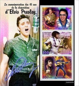 DJIBUTI - 2022 -  Elvis, 45th Death Anniv - Perf 3v Sheet - Mint Never Hinged