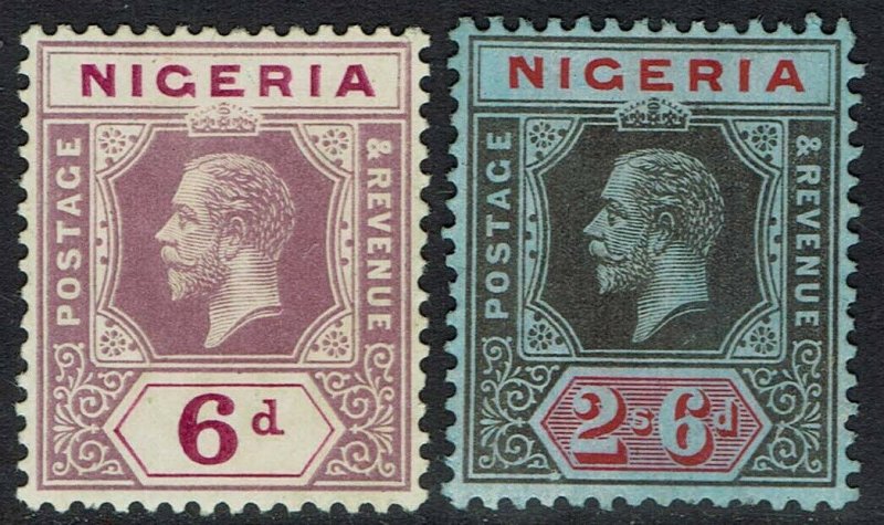 NIGERIA 1914 KGV 6D AND 2/6 WMK MULTI CROWN CA