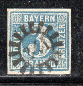 German States Bavaria Scott # 2, used, variation in drawing