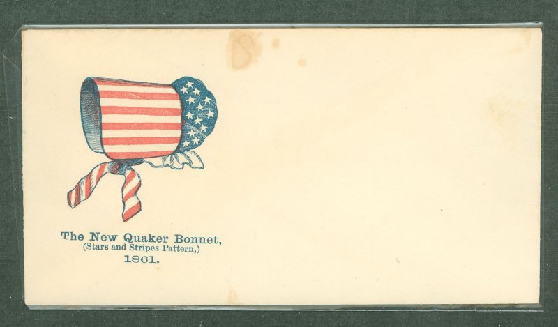 US  Civil War Patriotic Cover The New Quaker Bonnet circa 1861 - unused, small stain.