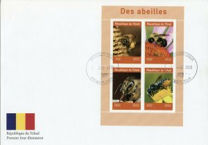 Chad 2019 FDC Bees 4v M/S Cover Abeilles Insects Flowers Nature Bee Stamps