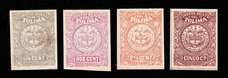 COLOMBIA STATE TOLIMA - IMPERF UN CENT, DOS CENT, 2½ CENT, CINCO CS 1884 MH-OG