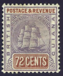 British Guiana 1889 Sailing Ship 72c dull purple & red-brown VFM. SG 203. Sc 146