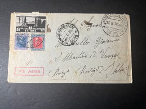 1936 Italian Eritrea Military Airmail Cover to San Marino Venice Italy